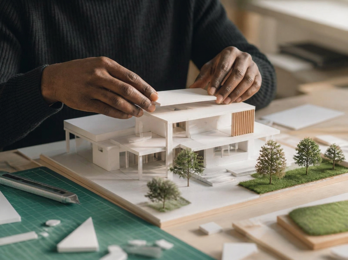 Architect assembling a scale model
